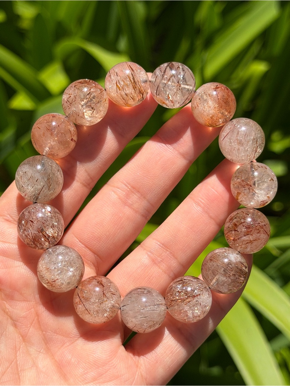 14.5mm stretchable natural orange rutilated quartz bead bracelet‎ 1625